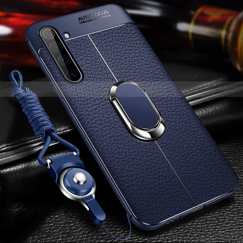 Silikon Hülle Handyhülle Gummi Schutzhülle Flexible Leder Tasche mit Magnetisch Fingerring Ständer für Realme X50 Pro 5G