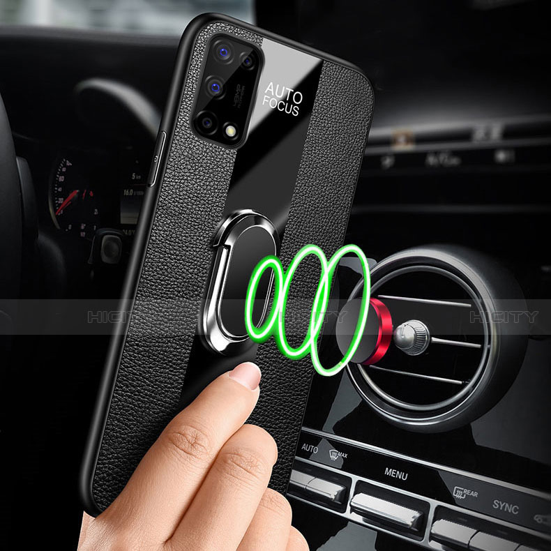 Silikon Hülle Handyhülle Gummi Schutzhülle Flexible Leder Tasche mit Magnetisch Fingerring Ständer für Realme X7 Pro 5G