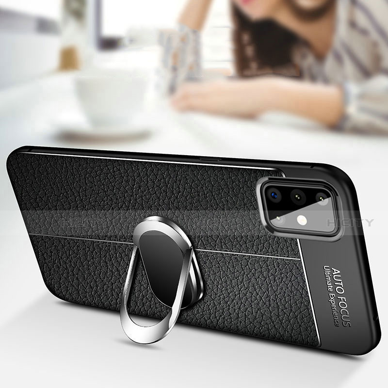 Silikon Hülle Handyhülle Gummi Schutzhülle Flexible Leder Tasche mit Magnetisch Fingerring Ständer für Samsung Galaxy A51 4G groß