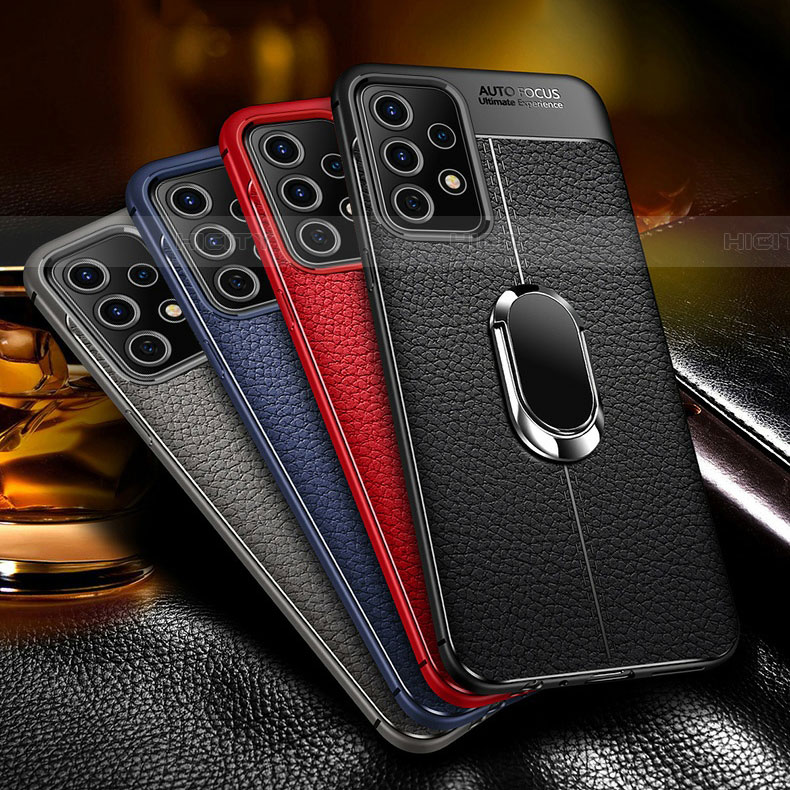 Silikon Hülle Handyhülle Gummi Schutzhülle Flexible Leder Tasche mit Magnetisch Fingerring Ständer für Samsung Galaxy A52 4G