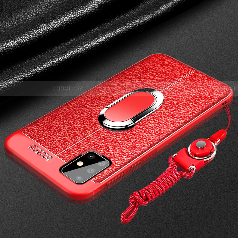 Silikon Hülle Handyhülle Gummi Schutzhülle Flexible Leder Tasche mit Magnetisch Fingerring Ständer für Samsung Galaxy A71 5G Rot Plus