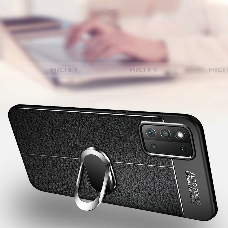 Silikon Hülle Handyhülle Gummi Schutzhülle Flexible Leder Tasche mit Magnetisch Fingerring Ständer für Samsung Galaxy F52 5G groß