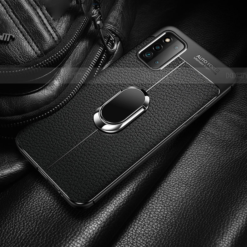 Silikon Hülle Handyhülle Gummi Schutzhülle Flexible Leder Tasche mit Magnetisch Fingerring Ständer für Samsung Galaxy F52 5G groß