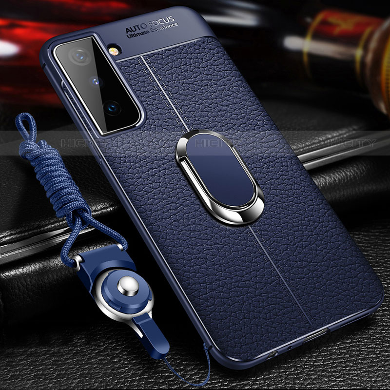 Silikon Hülle Handyhülle Gummi Schutzhülle Flexible Leder Tasche mit Magnetisch Fingerring Ständer für Samsung Galaxy S21 5G