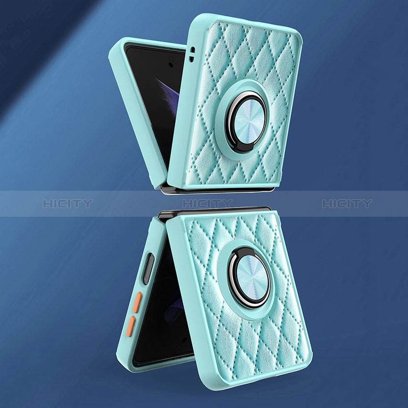 Silikon Hülle Handyhülle Gummi Schutzhülle Flexible Leder Tasche mit Magnetisch Fingerring Ständer für Samsung Galaxy Z Flip3 5G