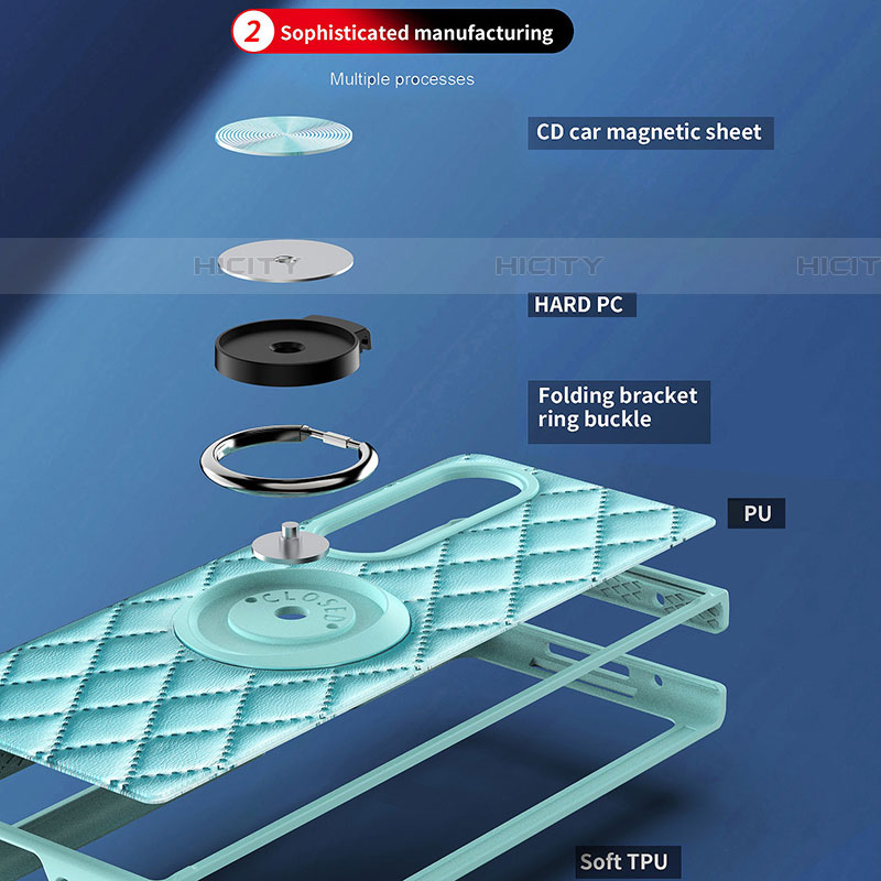 Silikon Hülle Handyhülle Gummi Schutzhülle Flexible Leder Tasche mit Magnetisch Fingerring Ständer für Samsung Galaxy Z Fold4 5G groß