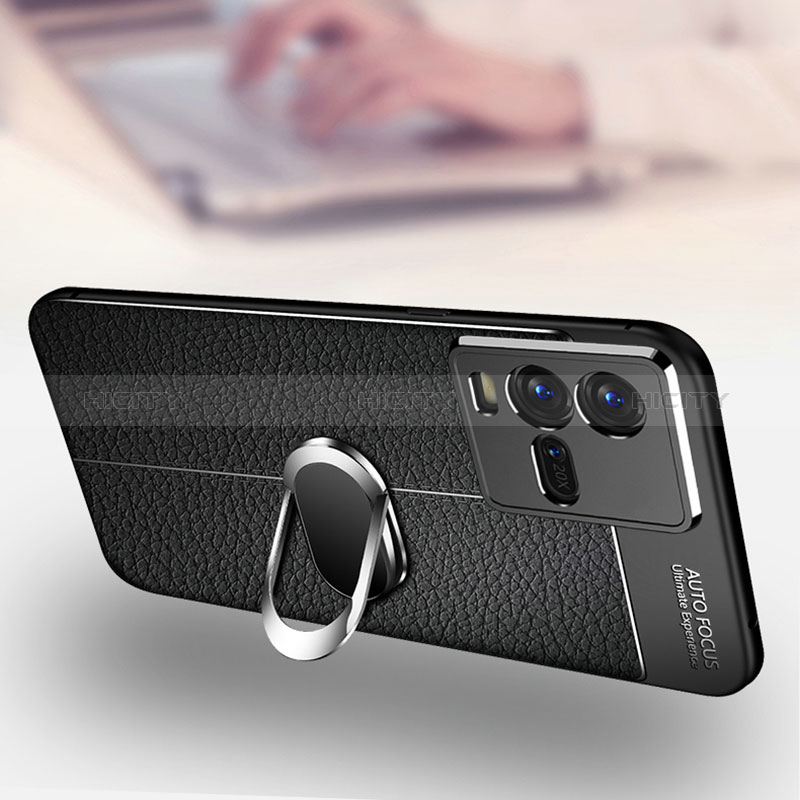 Silikon Hülle Handyhülle Gummi Schutzhülle Flexible Leder Tasche mit Magnetisch Fingerring Ständer für Vivo V25 5G groß