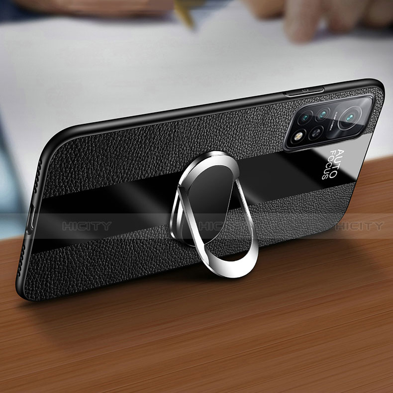 Silikon Hülle Handyhülle Gummi Schutzhülle Flexible Leder Tasche mit Magnetisch Fingerring Ständer für Xiaomi Mi 10T 5G