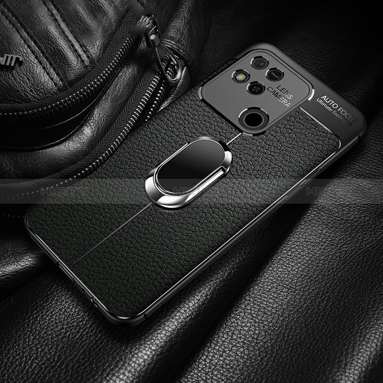 Silikon Hülle Handyhülle Gummi Schutzhülle Flexible Leder Tasche mit Magnetisch Fingerring Ständer für Xiaomi POCO C3