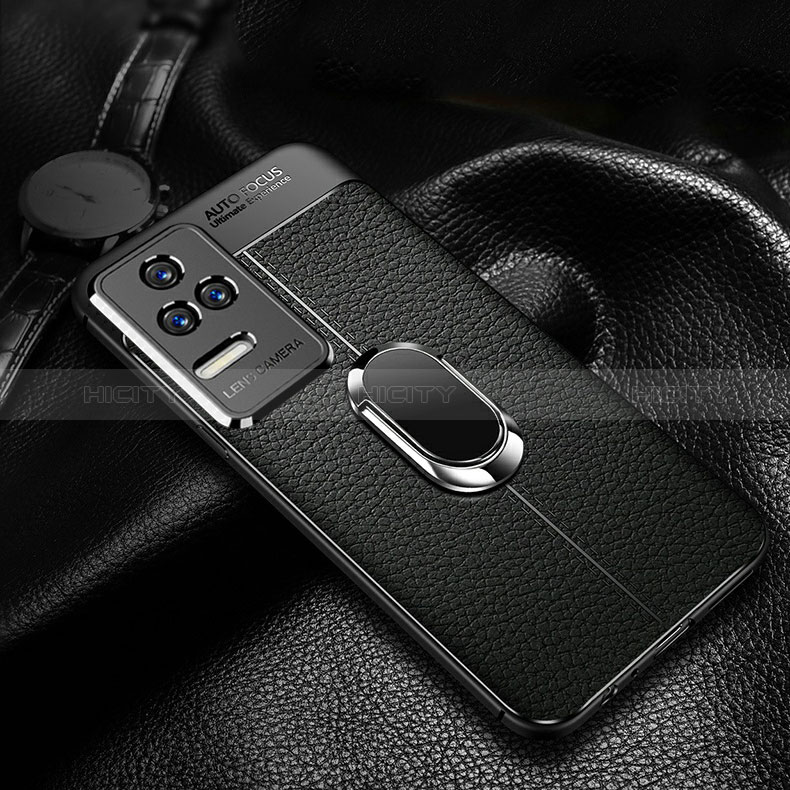 Silikon Hülle Handyhülle Gummi Schutzhülle Flexible Leder Tasche mit Magnetisch Fingerring Ständer für Xiaomi Poco F4 5G