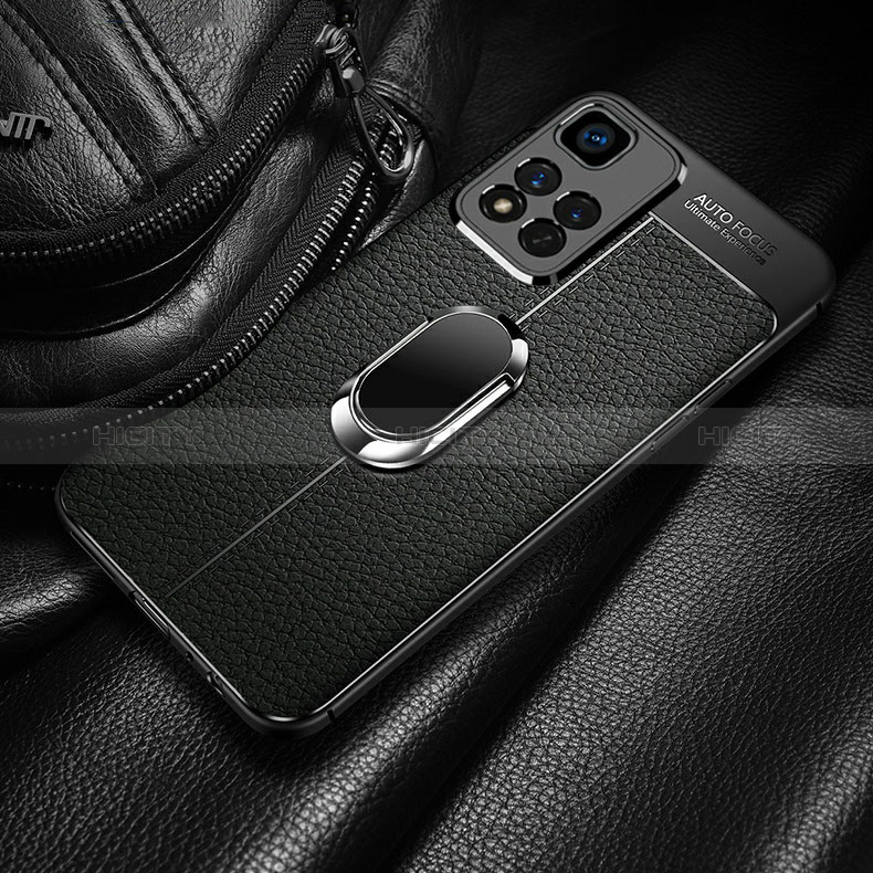Silikon Hülle Handyhülle Gummi Schutzhülle Flexible Leder Tasche mit Magnetisch Fingerring Ständer für Xiaomi Poco X4 NFC groß