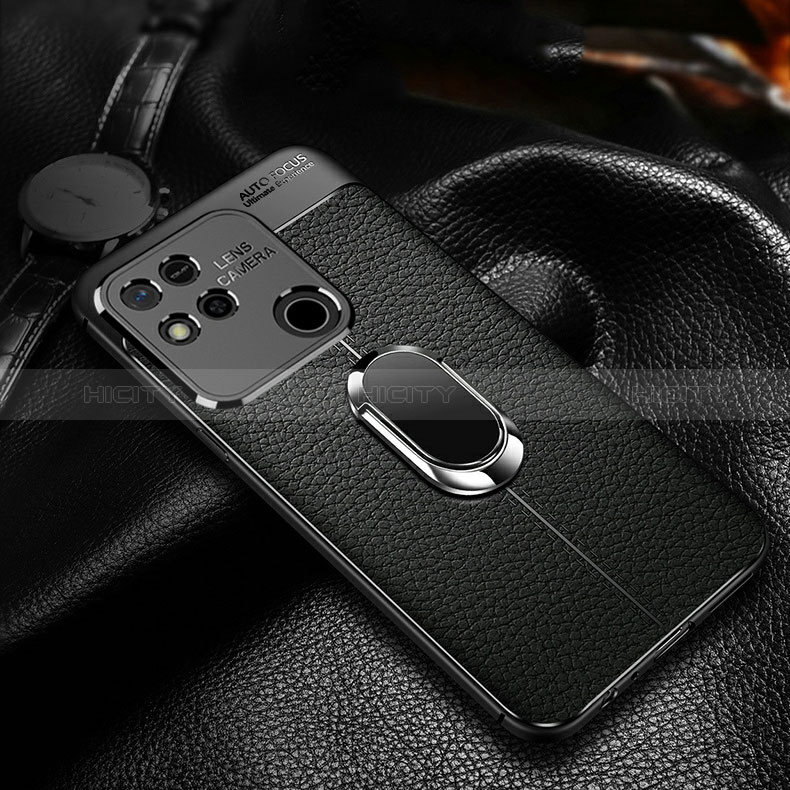 Silikon Hülle Handyhülle Gummi Schutzhülle Flexible Leder Tasche mit Magnetisch Fingerring Ständer für Xiaomi Redmi 9C