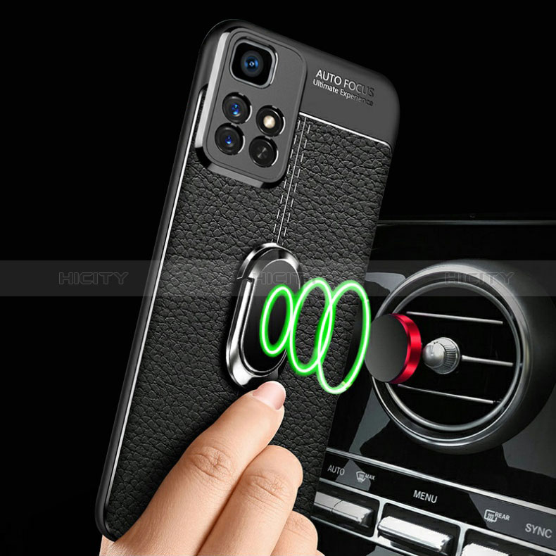 Silikon Hülle Handyhülle Gummi Schutzhülle Flexible Leder Tasche mit Magnetisch Fingerring Ständer für Xiaomi Redmi Note 11T 5G groß
