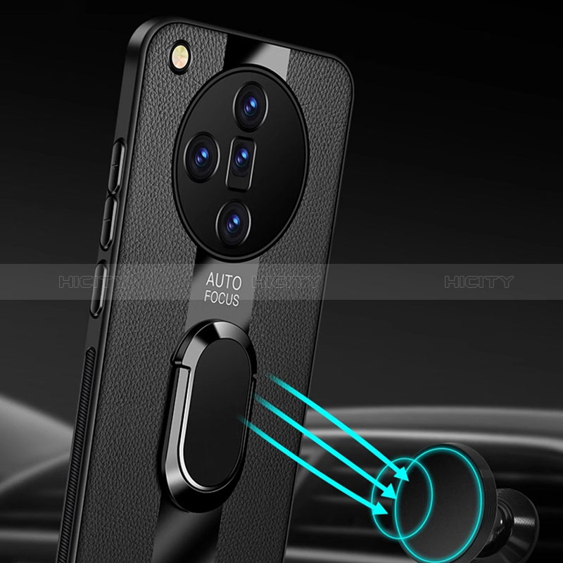 Silikon Hülle Handyhülle Gummi Schutzhülle Flexible Leder Tasche mit Magnetisch Fingerring Ständer PB1 für Oppo Find X7 Ultra 5G