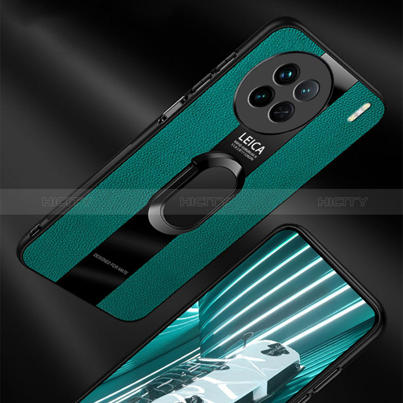 Silikon Hülle Handyhülle Gummi Schutzhülle Flexible Leder Tasche mit Magnetisch Fingerring Ständer PB1 für Vivo X90 Pro 5G