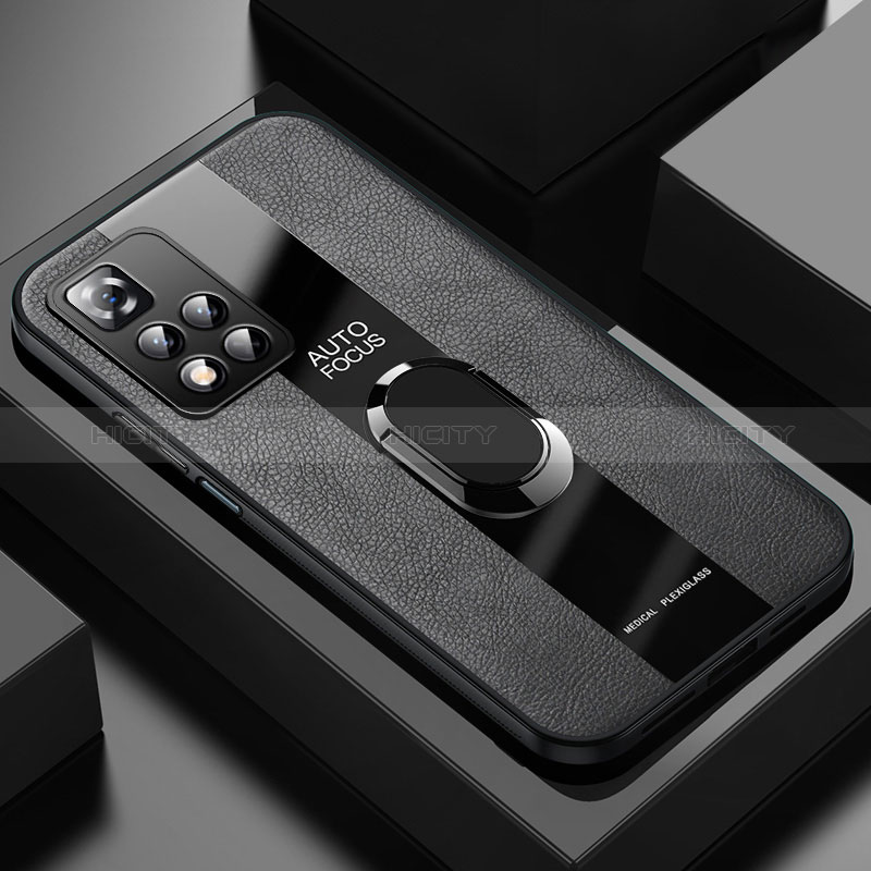 Silikon Hülle Handyhülle Gummi Schutzhülle Flexible Leder Tasche mit Magnetisch Fingerring Ständer PB1 für Xiaomi Mi 11i 5G (2022)