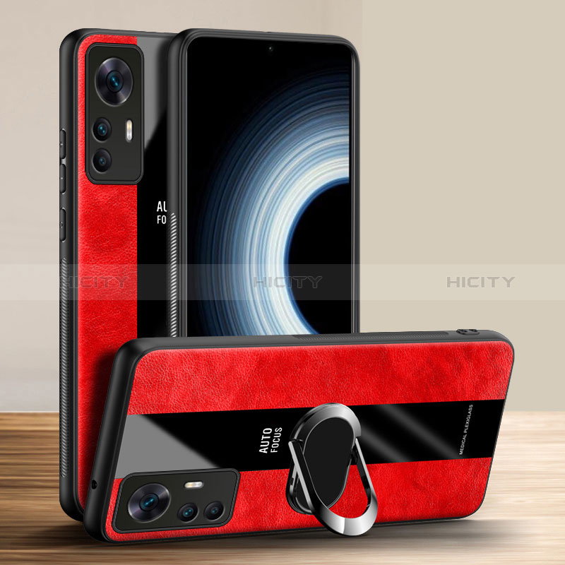 Silikon Hülle Handyhülle Gummi Schutzhülle Flexible Leder Tasche mit Magnetisch Fingerring Ständer PB1 für Xiaomi Mi 12T Pro 5G Rot