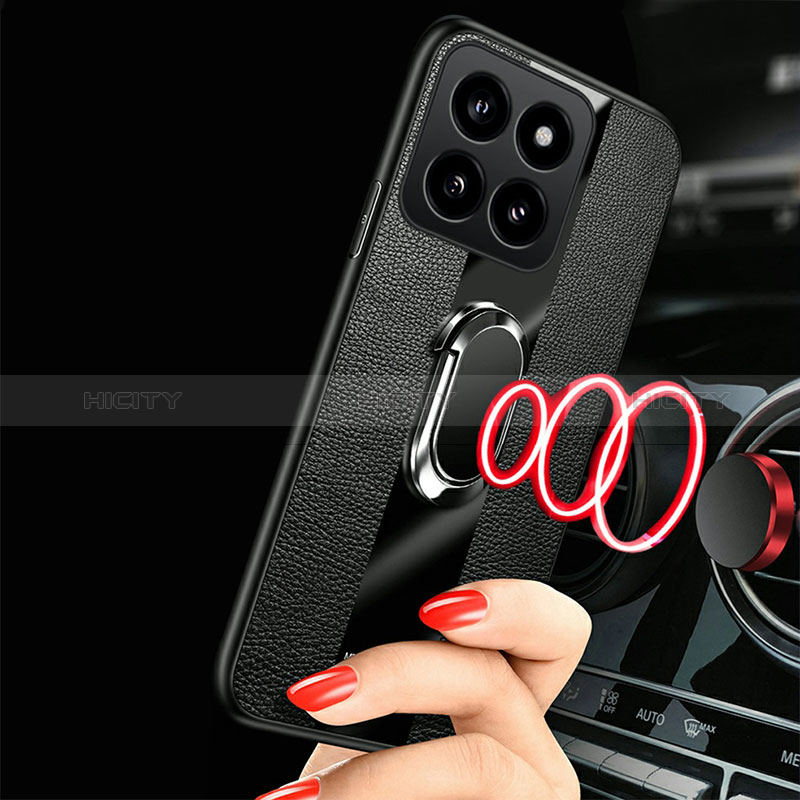 Silikon Hülle Handyhülle Gummi Schutzhülle Flexible Leder Tasche mit Magnetisch Fingerring Ständer PB1 für Xiaomi Mi 14 Pro 5G groß