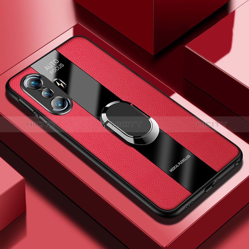 Silikon Hülle Handyhülle Gummi Schutzhülle Flexible Leder Tasche mit Magnetisch Fingerring Ständer PB1 für Xiaomi Poco F3 GT 5G Rot