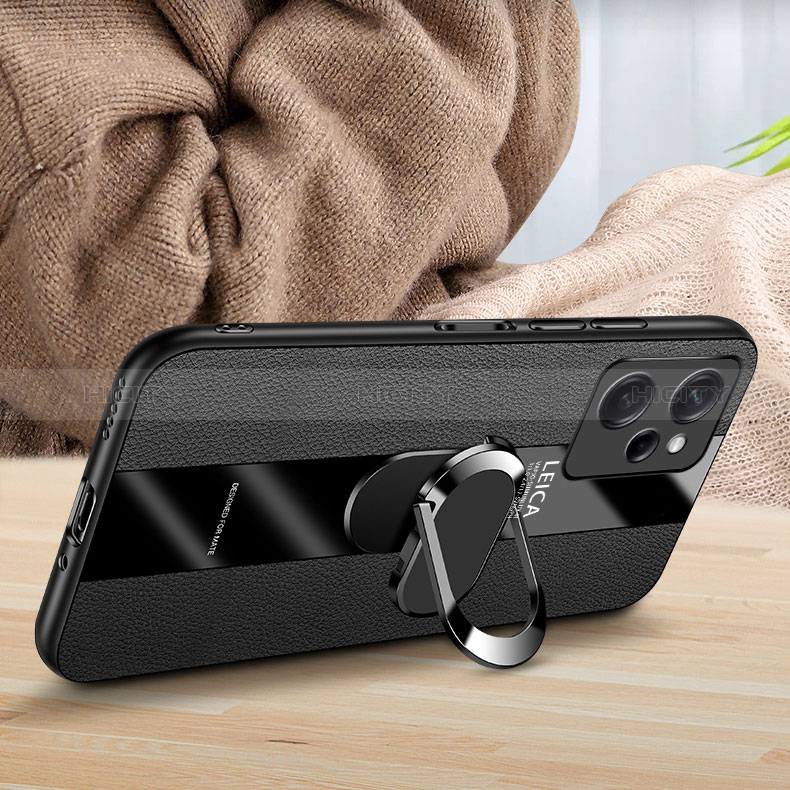 Silikon Hülle Handyhülle Gummi Schutzhülle Flexible Leder Tasche mit Magnetisch Fingerring Ständer PB1 für Xiaomi Poco X5 Pro 5G groß