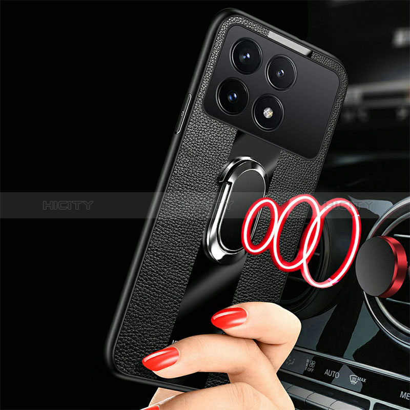 Silikon Hülle Handyhülle Gummi Schutzhülle Flexible Leder Tasche mit Magnetisch Fingerring Ständer PB1 für Xiaomi Redmi K70 Pro 5G