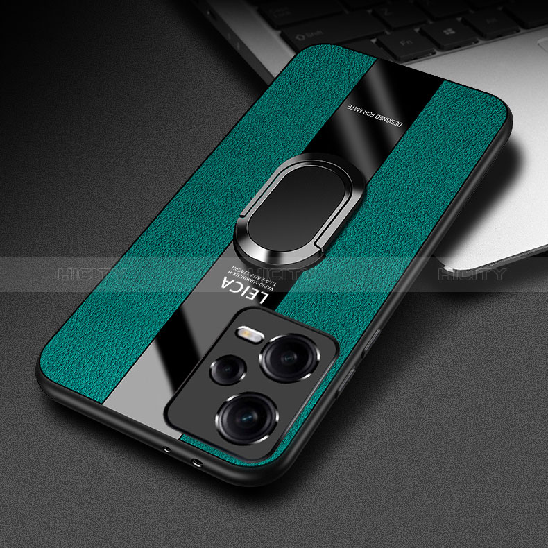 Silikon Hülle Handyhülle Gummi Schutzhülle Flexible Leder Tasche mit Magnetisch Fingerring Ständer PB1 für Xiaomi Redmi Note 12 Pro+ Plus 5G