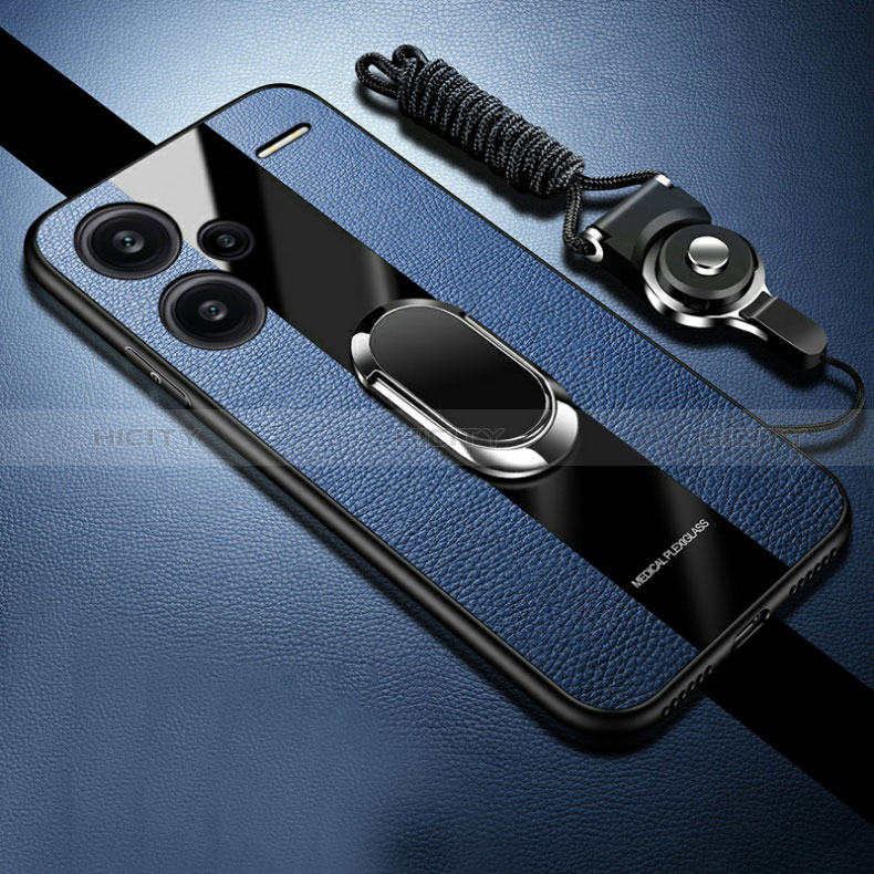 Silikon Hülle Handyhülle Gummi Schutzhülle Flexible Leder Tasche mit Magnetisch Fingerring Ständer PB1 für Xiaomi Redmi Note 13 Pro+ Plus 5G groß