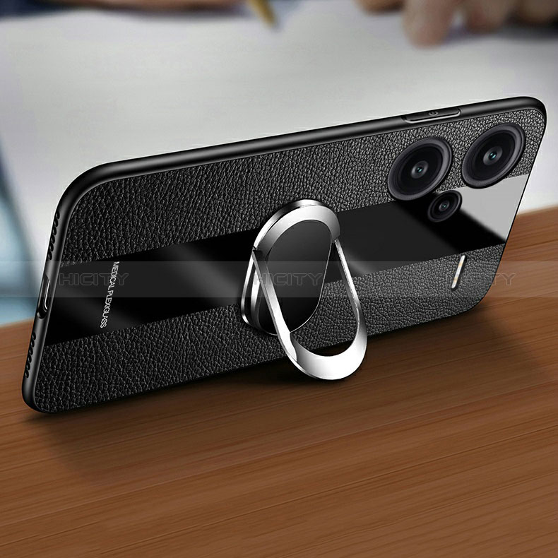 Silikon Hülle Handyhülle Gummi Schutzhülle Flexible Leder Tasche mit Magnetisch Fingerring Ständer PB1 für Xiaomi Redmi Note 13 Pro+ Plus 5G groß