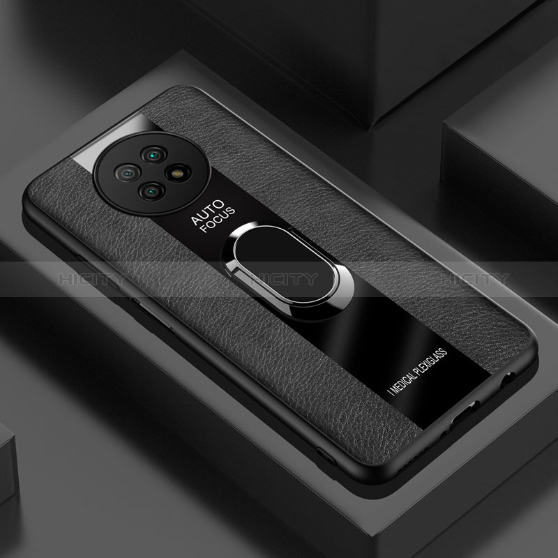 Silikon Hülle Handyhülle Gummi Schutzhülle Flexible Leder Tasche mit Magnetisch Fingerring Ständer PB1 für Xiaomi Redmi Note 9T 5G groß