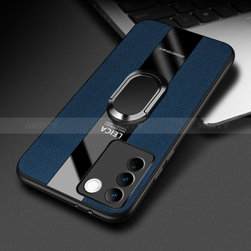 Silikon Hülle Handyhülle Gummi Schutzhülle Flexible Leder Tasche mit Magnetisch Fingerring Ständer PB2 für Vivo V27e 5G