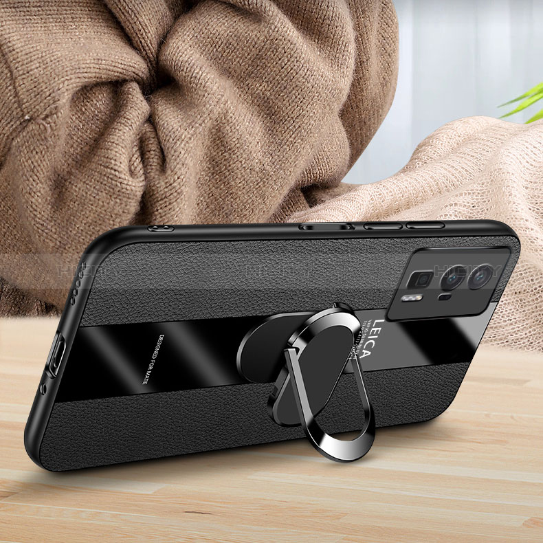 Silikon Hülle Handyhülle Gummi Schutzhülle Flexible Leder Tasche mit Magnetisch Fingerring Ständer PB2 für Xiaomi Poco F5 Pro 5G