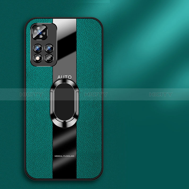 Silikon Hülle Handyhülle Gummi Schutzhülle Flexible Leder Tasche mit Magnetisch Fingerring Ständer PB2 für Xiaomi Poco M4 Pro 5G