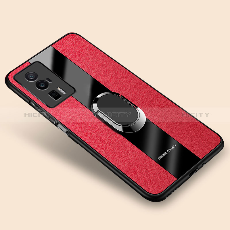 Silikon Hülle Handyhülle Gummi Schutzhülle Flexible Leder Tasche mit Magnetisch Fingerring Ständer PB2 für Xiaomi Redmi K60 5G Rot Plus