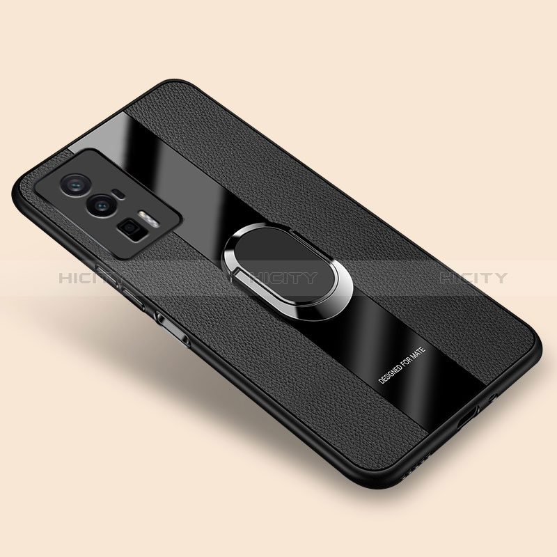 Silikon Hülle Handyhülle Gummi Schutzhülle Flexible Leder Tasche mit Magnetisch Fingerring Ständer PB2 für Xiaomi Redmi K60 5G Schwarz Plus