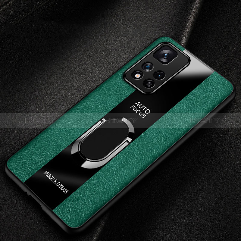Silikon Hülle Handyhülle Gummi Schutzhülle Flexible Leder Tasche mit Magnetisch Fingerring Ständer PB2 für Xiaomi Redmi Note 11 Pro+ Plus 5G