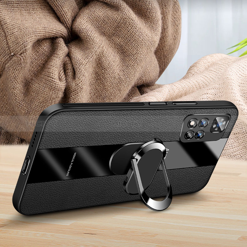Silikon Hülle Handyhülle Gummi Schutzhülle Flexible Leder Tasche mit Magnetisch Fingerring Ständer PB2 für Xiaomi Redmi Note 11T 5G