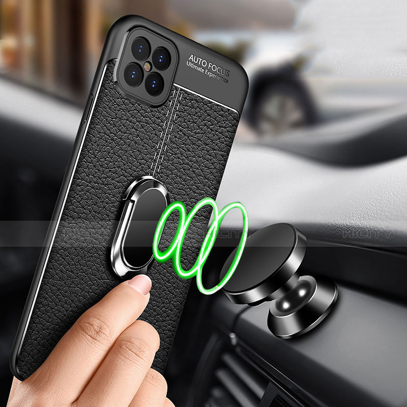 Silikon Hülle Handyhülle Gummi Schutzhülle Flexible Leder Tasche mit Magnetisch Fingerring Ständer S01 für Huawei Nova 8 SE 5G