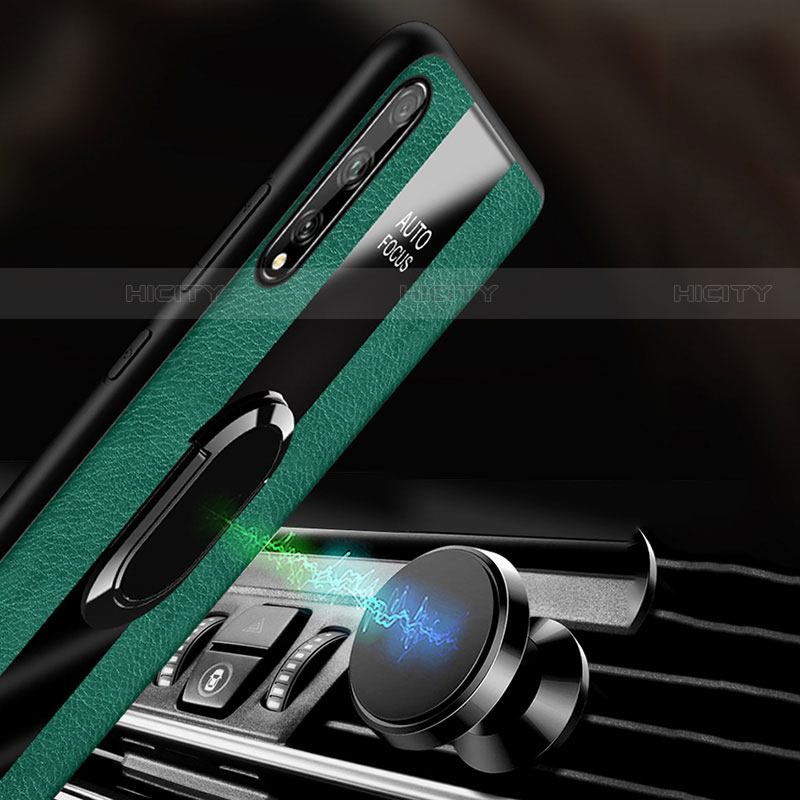 Silikon Hülle Handyhülle Gummi Schutzhülle Flexible Leder Tasche mit Magnetisch Fingerring Ständer S01 für Huawei P smart S groß