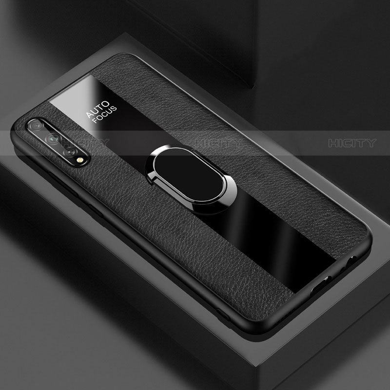 Silikon Hülle Handyhülle Gummi Schutzhülle Flexible Leder Tasche mit Magnetisch Fingerring Ständer S01 für Huawei P smart S groß