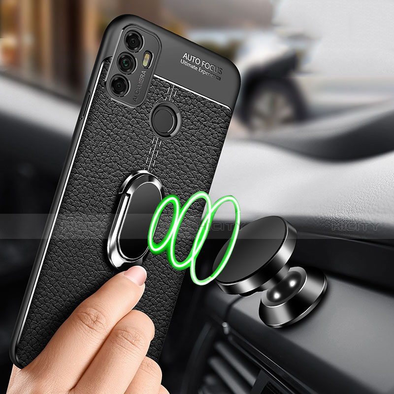 Silikon Hülle Handyhülle Gummi Schutzhülle Flexible Leder Tasche mit Magnetisch Fingerring Ständer S01 für Oppo A53s groß