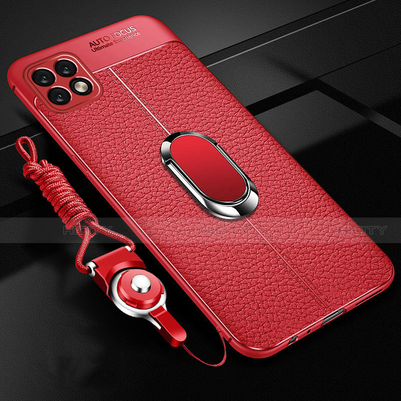 Silikon Hülle Handyhülle Gummi Schutzhülle Flexible Leder Tasche mit Magnetisch Fingerring Ständer S01 für Oppo A72 5G Rot Plus