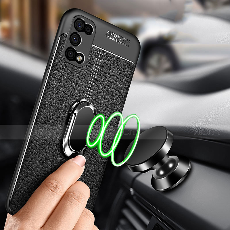 Silikon Hülle Handyhülle Gummi Schutzhülle Flexible Leder Tasche mit Magnetisch Fingerring Ständer S01 für Realme Q2 5G groß