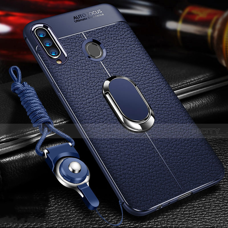 Silikon Hülle Handyhülle Gummi Schutzhülle Flexible Leder Tasche mit Magnetisch Fingerring Ständer S01 für Samsung Galaxy A20s groß