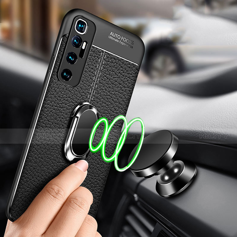 Silikon Hülle Handyhülle Gummi Schutzhülle Flexible Leder Tasche mit Magnetisch Fingerring Ständer S01 für Xiaomi Mi 10 Ultra