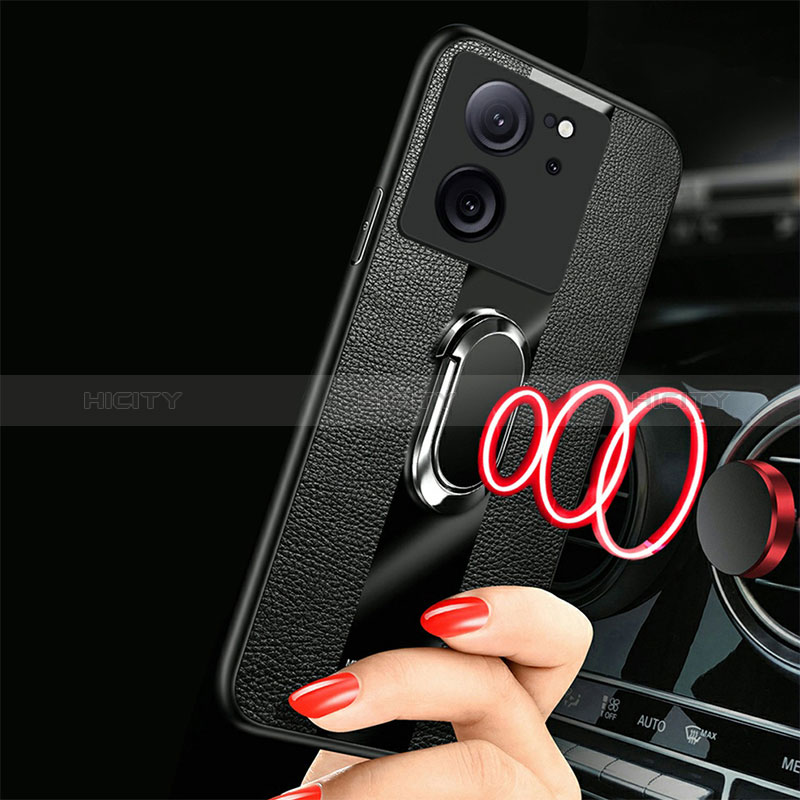 Silikon Hülle Handyhülle Gummi Schutzhülle Flexible Leder Tasche mit Magnetisch Fingerring Ständer S01 für Xiaomi Mi 13T 5G groß