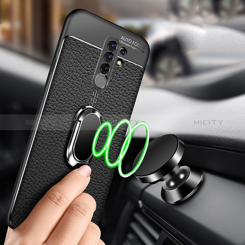 Silikon Hülle Handyhülle Gummi Schutzhülle Flexible Leder Tasche mit Magnetisch Fingerring Ständer S01 für Xiaomi Poco M2