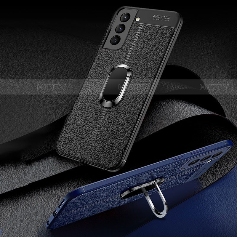 Silikon Hülle Handyhülle Gummi Schutzhülle Flexible Leder Tasche mit Magnetisch Fingerring Ständer S02 für Samsung Galaxy S21 FE 5G