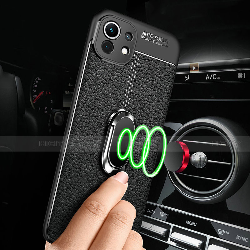 Silikon Hülle Handyhülle Gummi Schutzhülle Flexible Leder Tasche mit Magnetisch Fingerring Ständer S02 für Xiaomi Mi 11 Lite 5G NE
