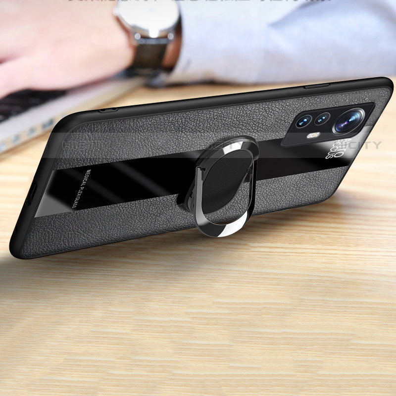 Silikon Hülle Handyhülle Gummi Schutzhülle Flexible Leder Tasche mit Magnetisch Fingerring Ständer S02 für Xiaomi Mi 12X 5G