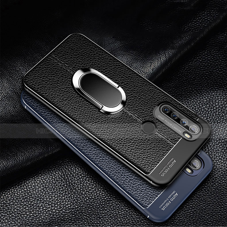 Silikon Hülle Handyhülle Gummi Schutzhülle Flexible Leder Tasche mit Magnetisch Fingerring Ständer S03 für Xiaomi Redmi Note 8 (2021)